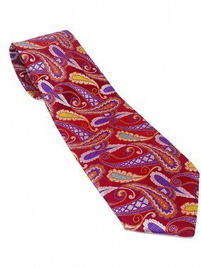 Men's Verse 9 Paisley Red Silk Tie with Purple and Orange Accents